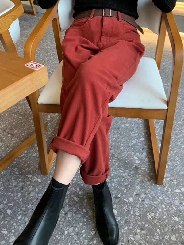 韩版彩色高腰直筒休闲裤女2022春秋新款弹力宽松显瘦萝卜裤哈伦裤