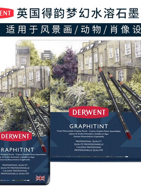 英国Derwent得韵Graphitint梦幻水溶石墨彩色铅笔软色调12/24色
