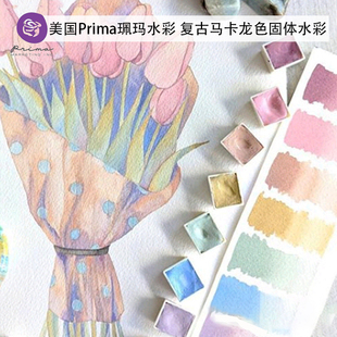 小红书手帐手绘画 固体水彩 复古色马卡龙色 美国Prima珮玛水彩