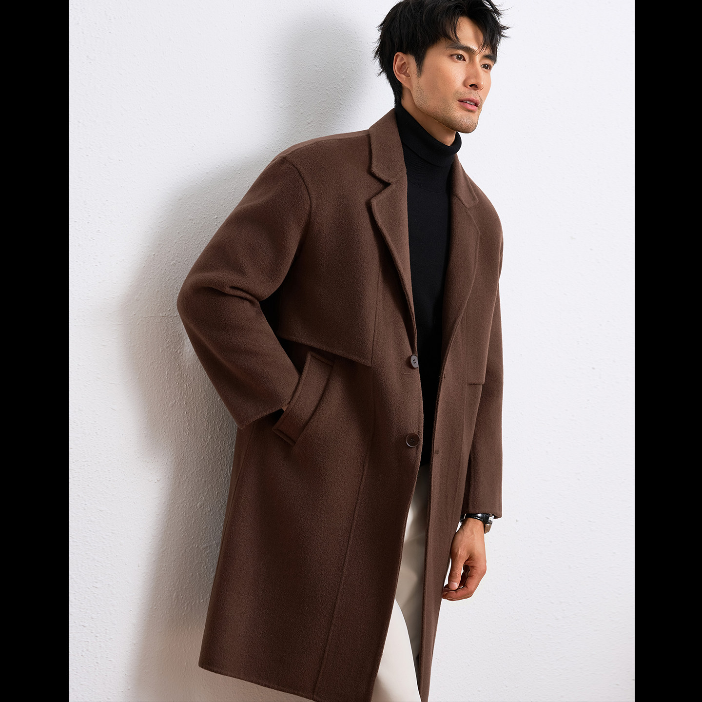 2025秋冬毛呢大衣男中长款羊毛双面呢韩版宽松中青年时尚呢子外套