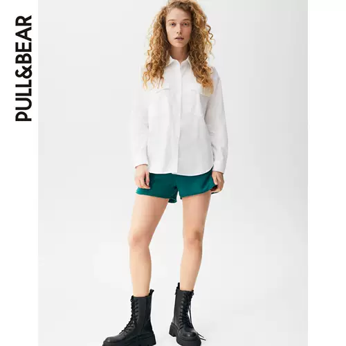 Pull & Bear Ms. Ранняя весна Новое карманное украшение шелковая рубашка 04474325250