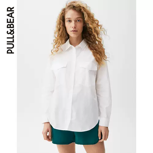 Pull & Bear Ms. Ранняя весна Новое карманное украшение шелковая рубашка 04474325250