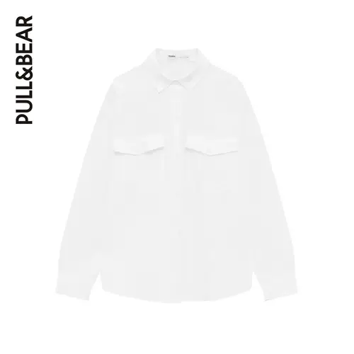 Pull & Bear Ms. Ранняя весна Новое карманное украшение шелковая рубашка 04474325250
