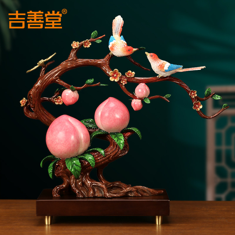 吉善堂《福寿双喜》摆件 铜寿桃喜鹊创意中国风长辈生日祝寿礼物
