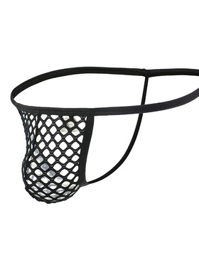 超薄镂空丁字裤男露臀男士内裤大网眼性感细带裤 U凸渔网单丁裤