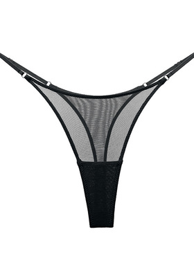 高开叉可调节细带丁字裤女低腰无痕超薄透明网纱内裤瑜伽性感T裤