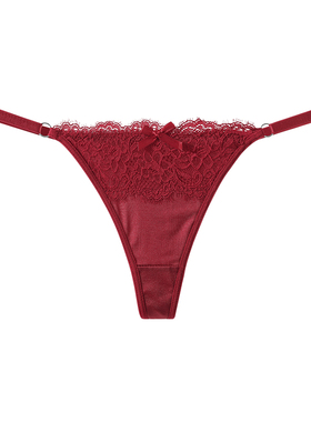 蝴蝶结蕾丝拼接丁字裤女低腰无痕可调节细腰带性感透气瑜伽T裤