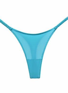 欧美性感细带丁字裤女低腰无痕薄款透气冰丝褶皱一根带瑜伽T裤