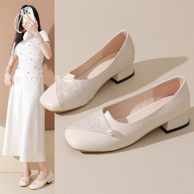 国风旗袍鞋春季浅口粗跟晚晚风温柔仙女风法式中跟单鞋女