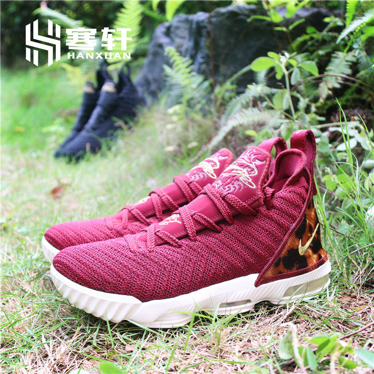 Nike Lebron詹姆斯LBJ16代女款酒红豹纹黑金篮球鞋AQ2465-601-007