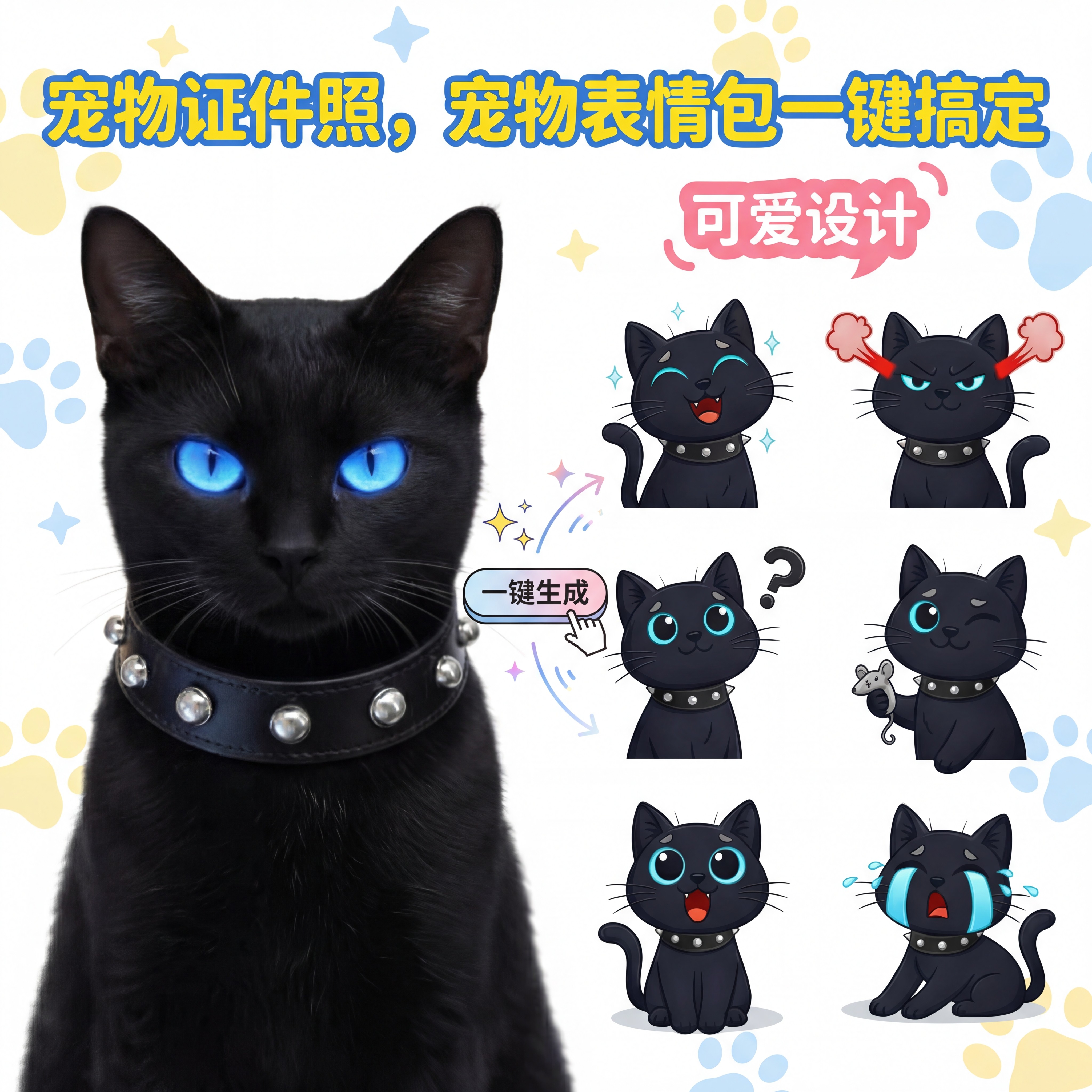 猫狗证件照手绘卡通白底定制