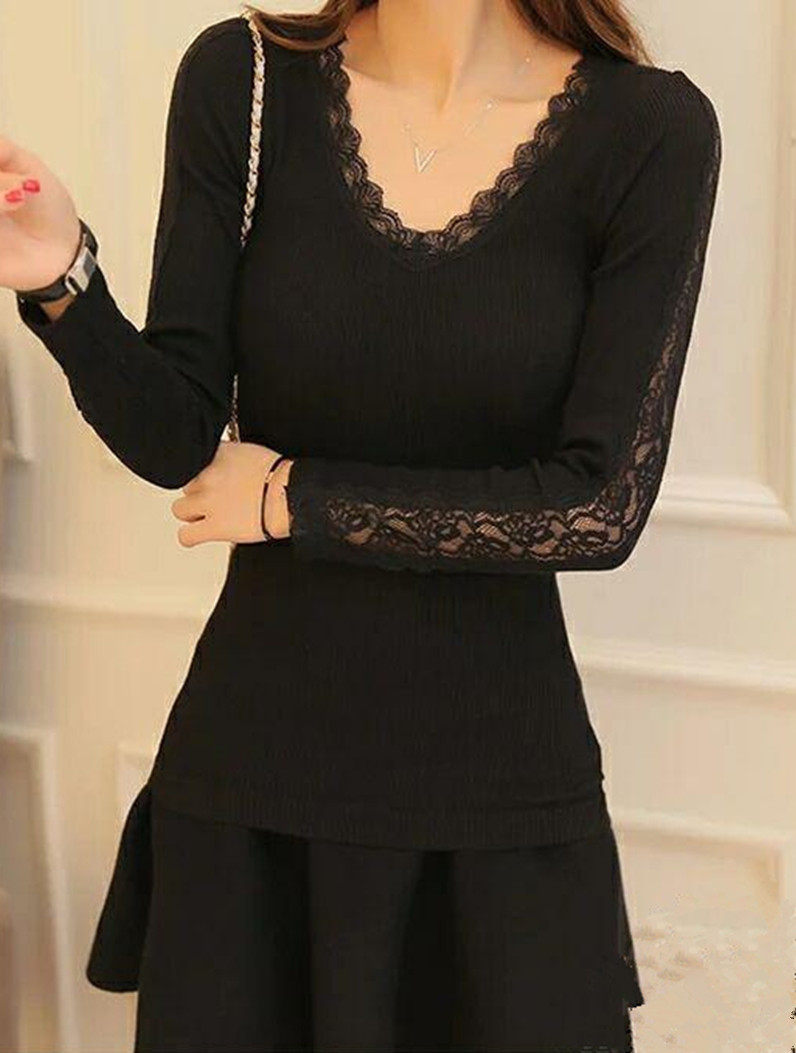 发热恒温蕾丝打底衫女长袖2018秋冬新款内衣镂空网纱小衫性感上衣