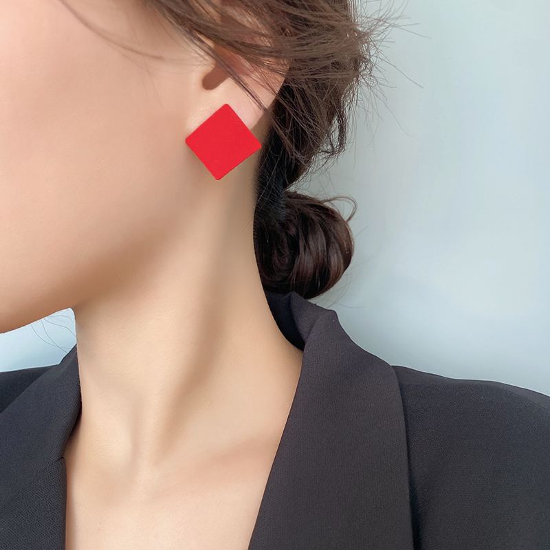 欧美个性简约百搭几何菱形耳环纯银针港风高级感网红气质方形耳钉