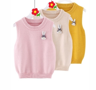 女童马甲背心儿童针织毛衣2024春秋新款宝宝韩版坎肩小女孩毛线衣