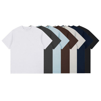 【抗皱抗起球】NO LOGO 260克三本针索罗娜小领口短袖T恤boxy短宽