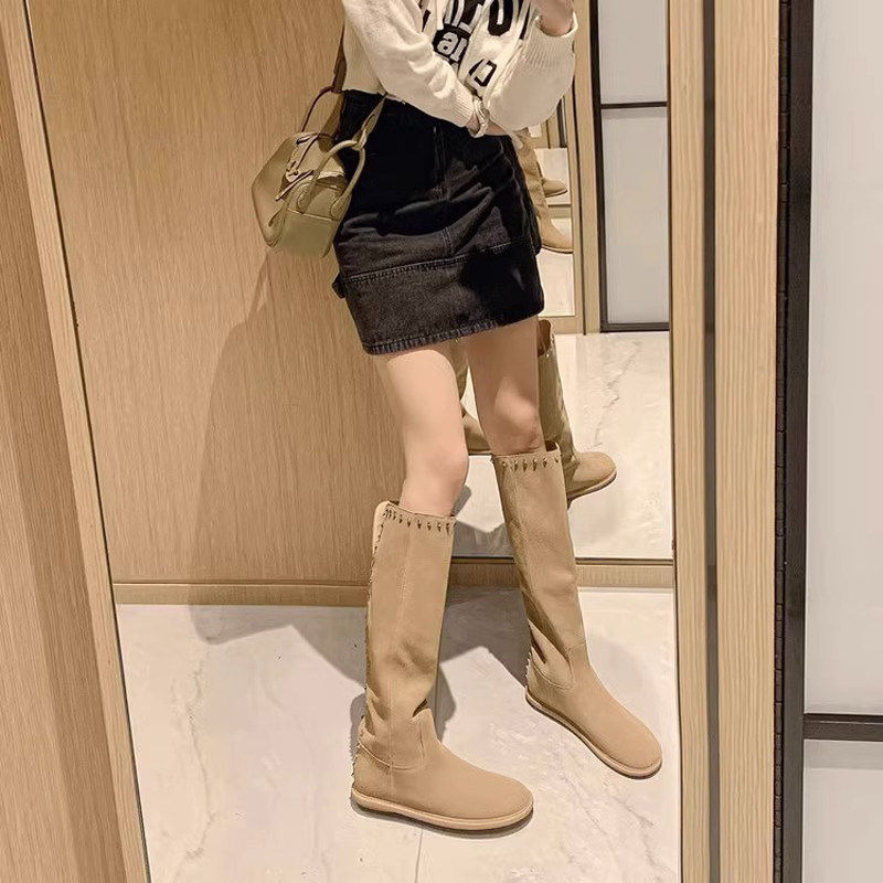 西部牛仔靴子2025年秋冬新款磨砂平底高筒骑士靴不过膝长靴堆堆靴,女鞋,西部靴,淘宝优惠券,粉丝福利购,淘宝优惠卷