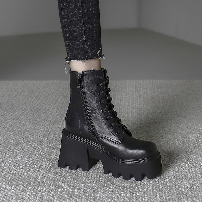 2025年秋冬新款厚底增高马丁靴女百搭英伦风高跟侧拉链系带短靴女,女鞋,马丁靴,淘宝优惠券,粉丝福利购,淘宝优惠卷