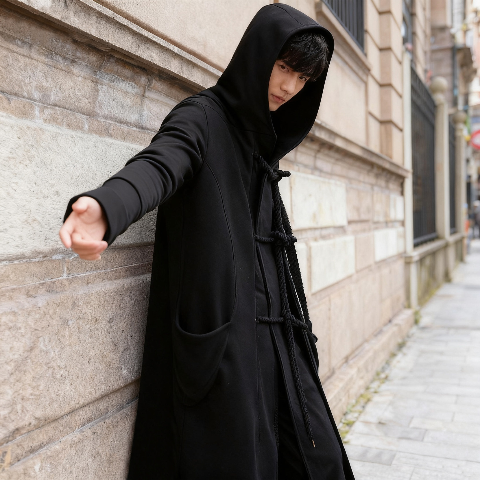 痞帅连帽青少年卫衣男2025新款今年流行爆款潮牌长款外套斗篷加大