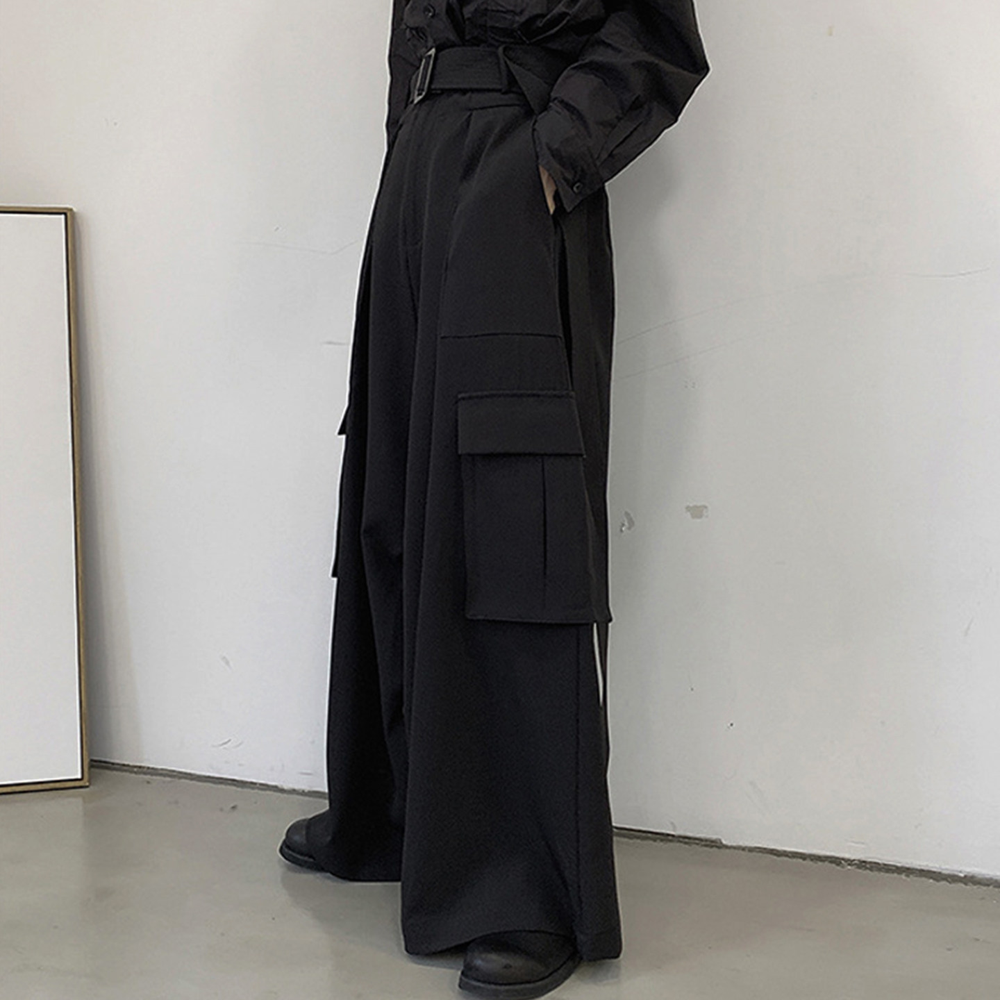 宽松大码休闲西裤工装裤山本潮流长裤显瘦裤子男款慵懒松弛感裙裤