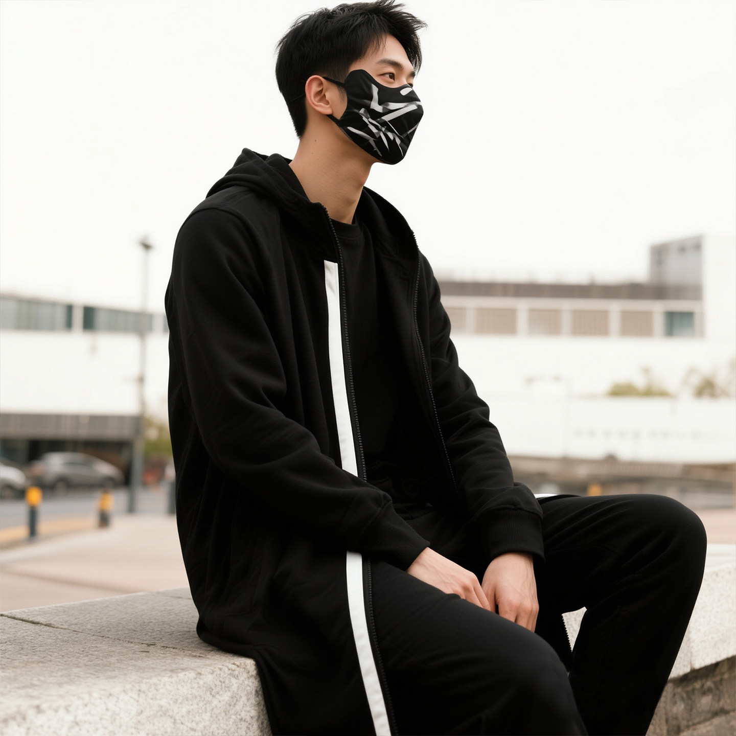 春季披风修身连帽中长款风衣外套男青少年拉链大码斗篷大衣高级感