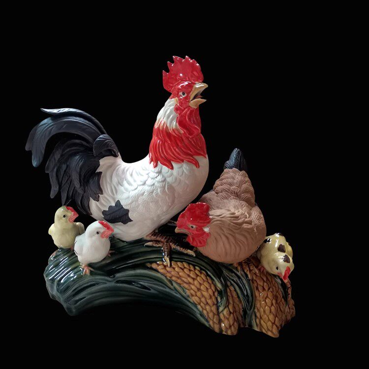 陶瓷风水招财生肖公鸡母鸡小鸡客厅工艺品全家福摆设家居装饰品