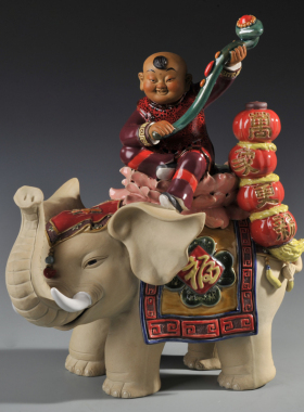 如意石湾公仔人物万象更新工艺品