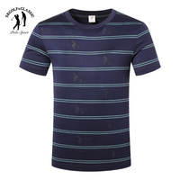 双人高尔夫男装夏专柜款圆领横条纹合体版男士短袖T恤SR802062314