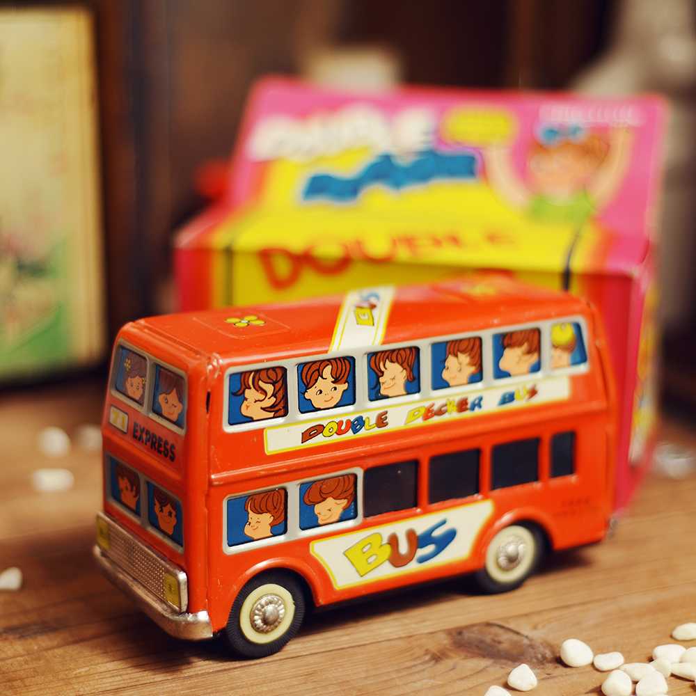 80年代90年代绝版怀旧玩具收藏老铁皮玩具 小双层巴士 公共汽车