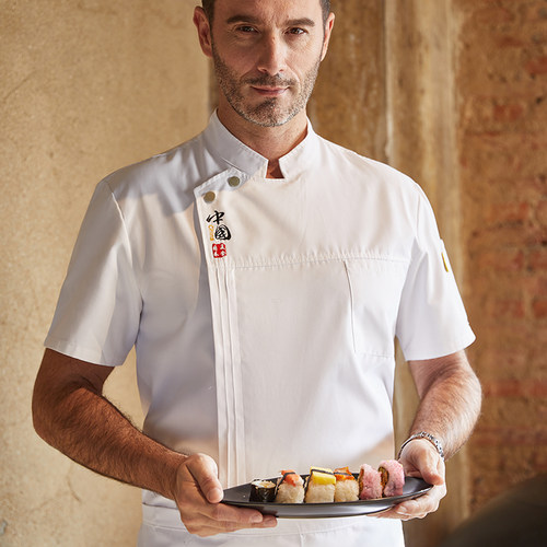 厨师工作服短袖袖薄款厨师春夏