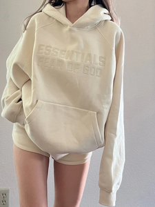 ESSENTIALS连帽卫衣复线奶白色植绒高街男女宽松潮牌正品FOG帽衫