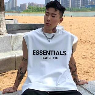 GOD休闲潮无袖 宽松背心T恤男 高街FEAR FOG复线ESSENTIALS美式