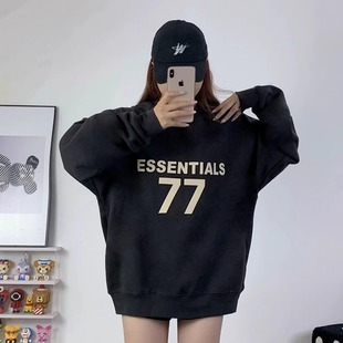 正品 77字母植绒秋冬休闲宽松卫衣男女 FOG复线ESSENTIALS高街美式