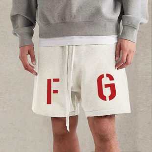 GOD复线ESSENTIALS潮牌植绒FG字母宽松休闲运动短裤 FEAR FOG