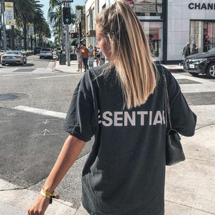 GOD复线背后字母ESSENTIALS反光短袖 T恤男女宽松潮牌 FEAR FOG