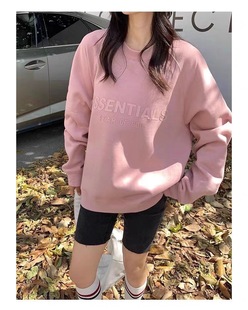 美式 ESSENTIALS 高街潮牌字母男女宽松圆领粉色卫衣 FOG复线 正品