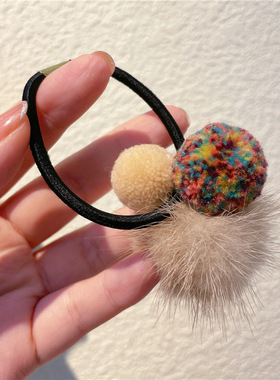 韩版暖冬少女甜美简约毛球发圈头绳发饰高弹力头花扎马尾皮筋发绳