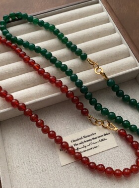 复古系列新中式玛瑙串珠项链优雅东方韵味撞色盘扣项链毛衣链颈链