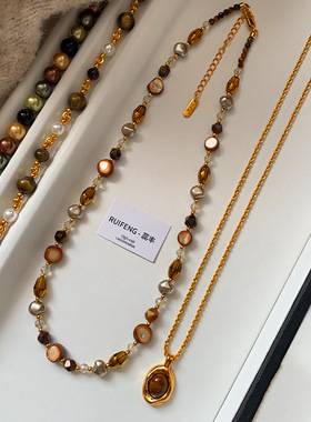 美拉德长款虎眼石毛衣链秋冬配饰品装饰项链女叠戴高级感轻奢小众