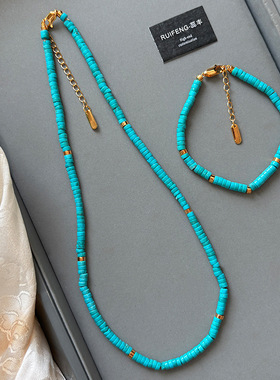 天然绿松石色串珠项链女2026新款轻奢小众高级感新中式毛衣链颈链
