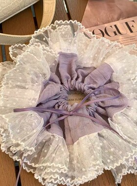 韩版新款大号蕾丝花边紫色韵味芭蕾风大肠发圈高级氛围感马尾发绳