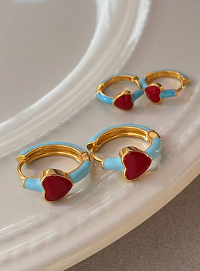 红色爱心夏天耳环女独特轻奢小众高级感气质耳钉耳扣耳饰2025新款