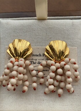 贝壳串珠流苏耳环耳坠法式度假风高级感小众设计时尚轻奢精致耳环