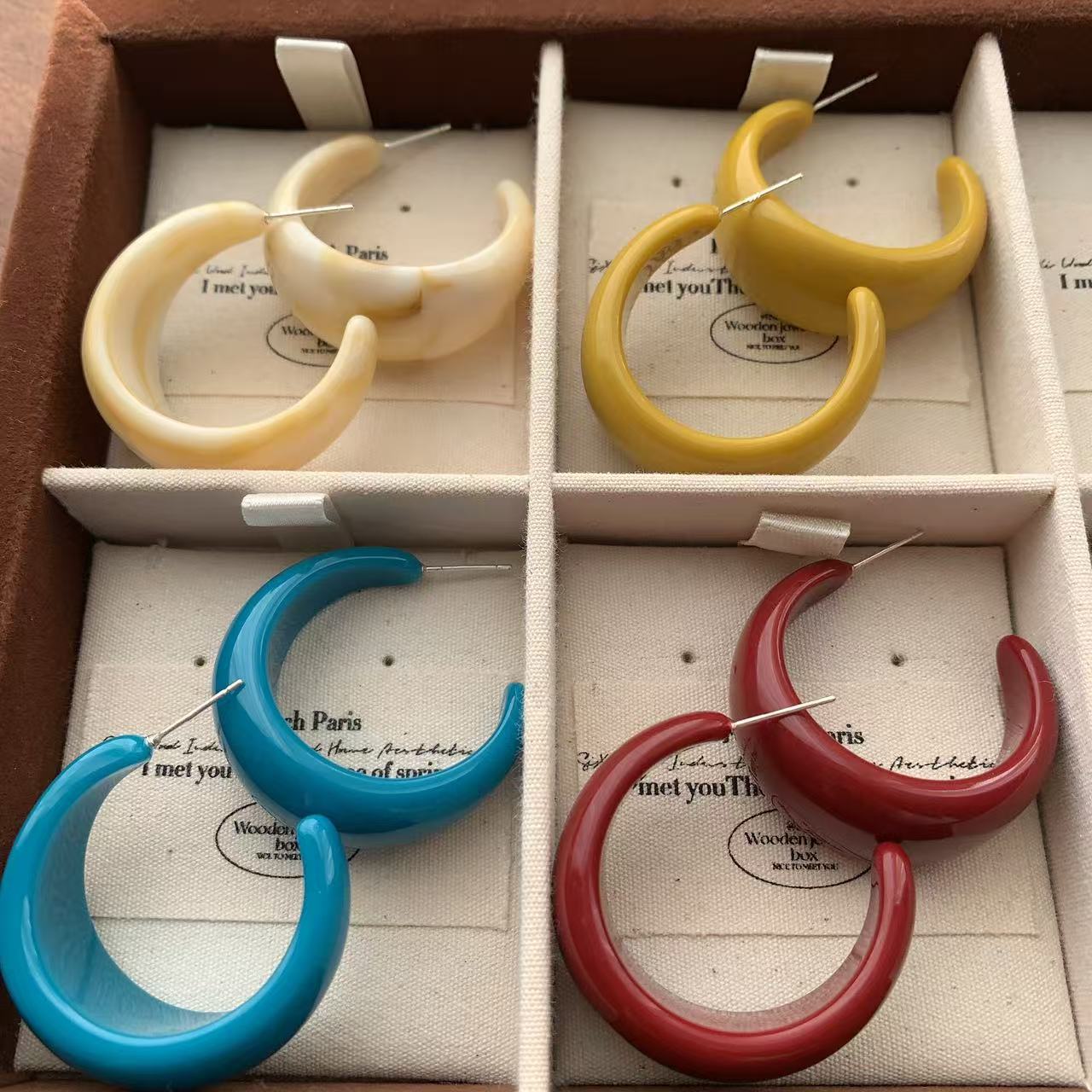 复古色彩大C型树脂耳圈耳环简约气质日常高级时尚个性C圈耳饰百搭