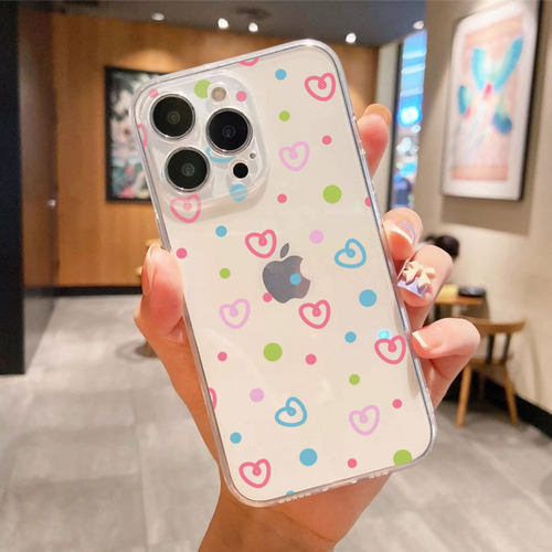 爱心波点适用苹果iPhone16promax手机壳15新款17/13/14华为mate70荣耀x50透明Reno12保护套vivos19小米14oppo