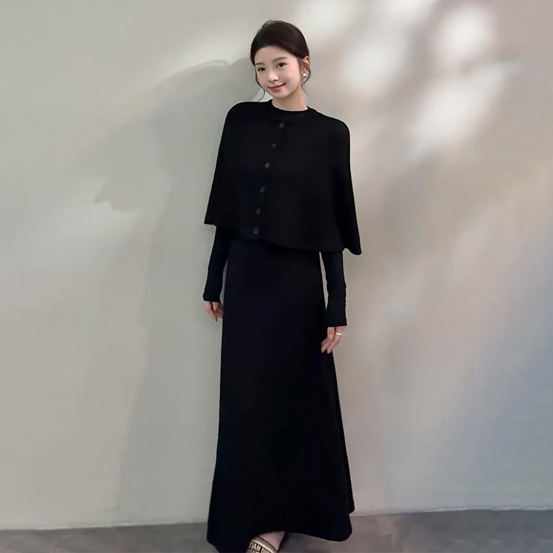 斗篷打底上衣半身裙三件套装秋冬季新款时尚洋气百搭女装网红炸街