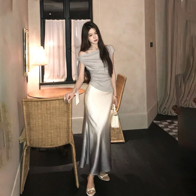 法式荡领系带两件套女