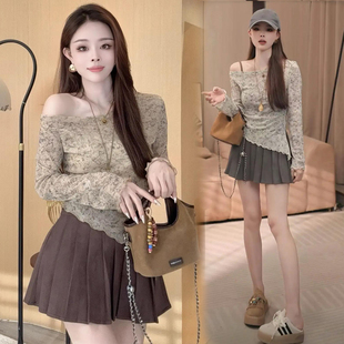 斜肩上衣T恤裙子套装入秋一整套女装秋冬穿搭小香风衣服知性纯欲
