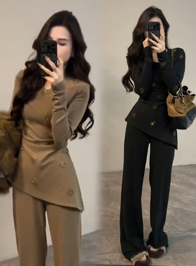 秋冬季休闲套装上衣直筒裤两件套入冬漂亮衣服炸街一整套女装气质