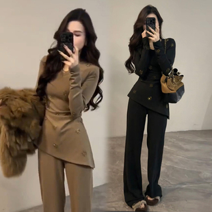 两件套入冬漂亮衣服炸街一整套女装 上衣直筒裤 气质 休闲套装 秋冬季