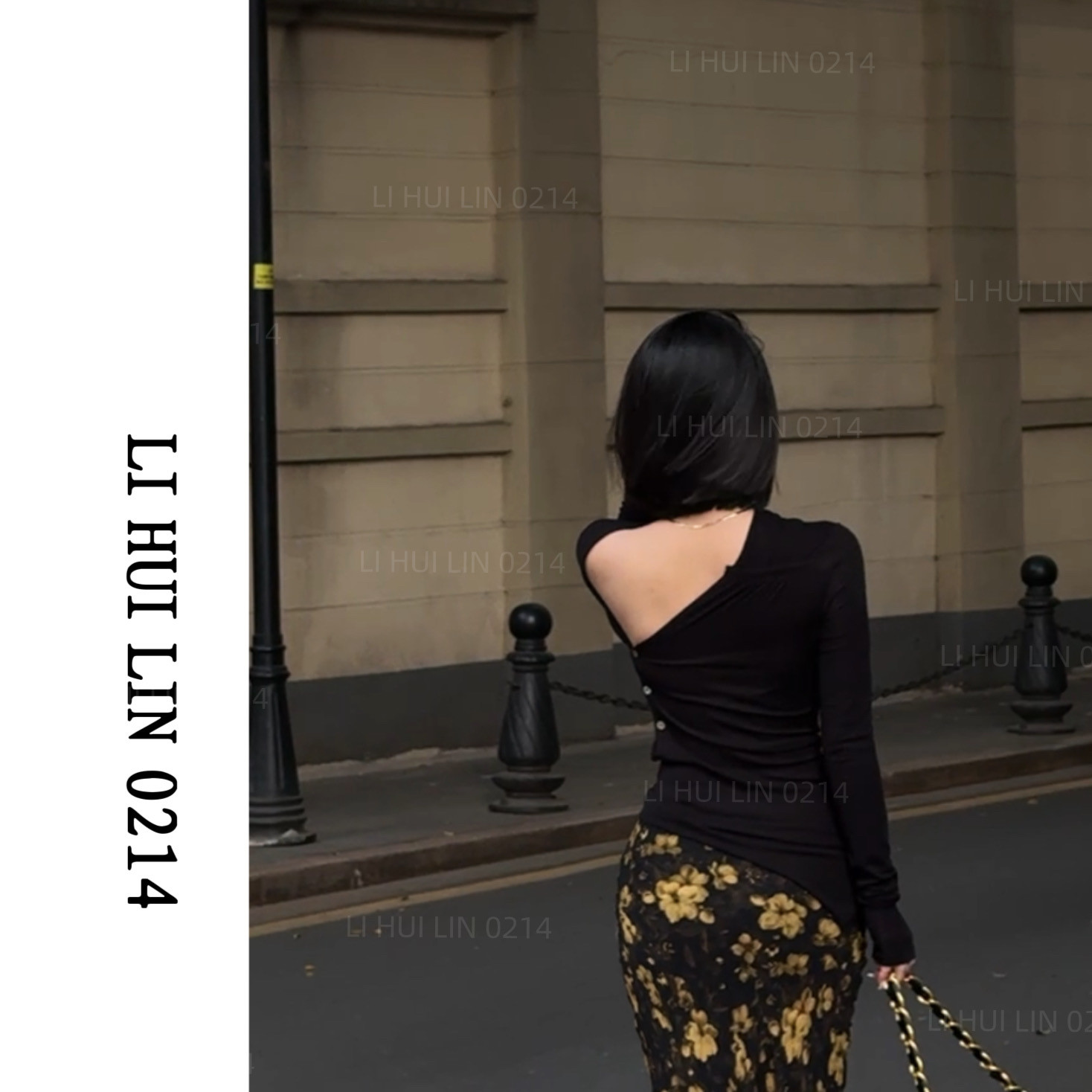 LIHUILIN/斜肩设计小心机露背上衣